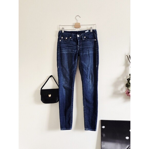 True Religion Medium Wash Skinny Low Waist Jeans Y2K Mcbling 28" M - Picture 1 of 9